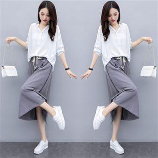 Set: Long-sleeve Shirt + A-line Midi Skirt