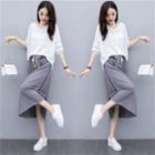 Set: Long-sleeve Shirt + A-line Midi Skirt