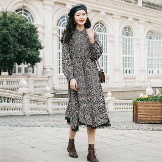 Lace Trim Floral Printed A-line Dress
