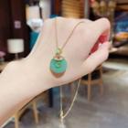 Gemstone Rhinestone Pendant Necklace X399 - Green & Gold - One Size