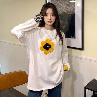 Checkerboard Panel Flower T-shirt