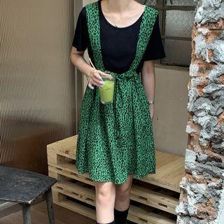 Leopard Print A-line Suspender Skirt