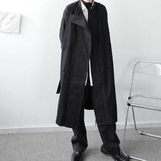 Plain Asymmetric Trench Coat With Sash