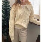 Cable-knit Collared Sweater Off-white - One Size