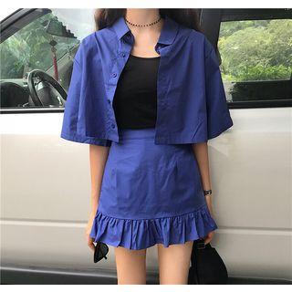 Elbow-sleeve Crop Shirt / A-line Skort