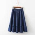 Frill Trim A-line Midi Denim Skirt