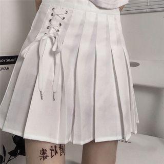 High-waist Lace-up Pleated Skirt