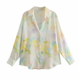 Long-sleeve Tie-dye Open-collar Shirt