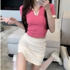 Short-sleeve Collar T-shirt / Mini Skirt