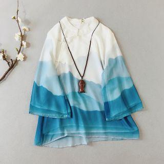 Printed Chiffon Hanfu Top White - One Size
