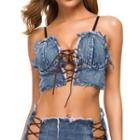 Lace-up Denim Camisole Top Blue - One Size
