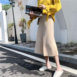 Slit Knit A-line Midi Skirt