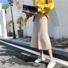 Slit Knit A-line Midi Skirt