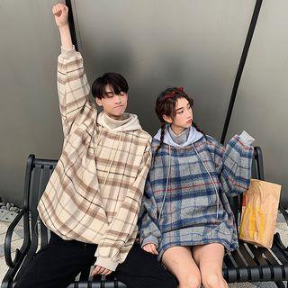 Couple Matching Mock Neck Plaid Hoodie