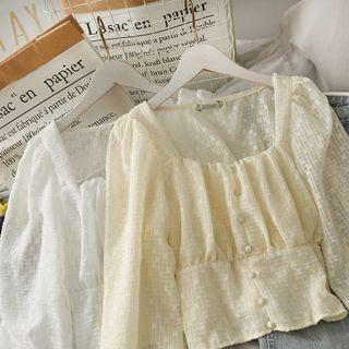 Embossed Square-neck Chiffon Crop Blouse