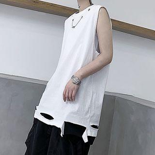 Chain Detail Distressed Oversized Tank Top