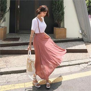 Set: Round-neck T-shirt + Double-strap Suspender Skirt