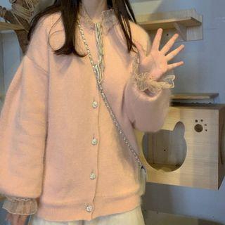 Long-sleeve Lace Top / Plain Cardigan