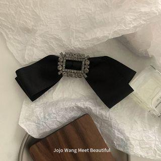 Rhinestone Ribbon Hair Clip Duckbill Clip - Black - One Size