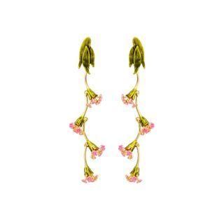 Fashion And Elegant Plated Gold Enamel Pink Flower Long Earrings Golden - One Size