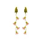 Fashion And Elegant Plated Gold Enamel Pink Flower Long Earrings Golden - One Size