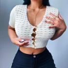 Long Sleeve Distressed Button-up Crop Top