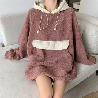 Long Sleeve Two Tone Fleece Hooded Dress