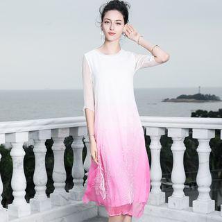 Gradient Elbow Sleeve Midi Dress