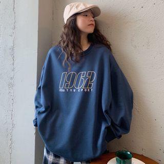 Lettering Numbers Round Neck Pullover