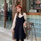 Dotted Bell-sleeve Blouse / Spaghetti Strap A-line Dress
