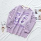 Cat Jacquard Sweater Purple - One Size