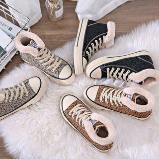 Faux Suede Leopard Print Fleece-lined High-top Sneakers