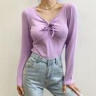 Long Sleeve V-neck Tie-front Crop Top