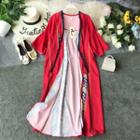 Elbow-sleeve Pattern Long Light Jacket Red - One Size