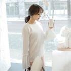 Long-sleeve Crewneck Pleated-cuff T-shirt