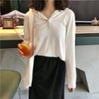 Long-sleeve Hooded Top / A-line Midi Skirt