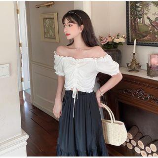 Off-shoulder Drawstring Top / Plain Skirt