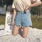 Scallop-trim Denim Shorts