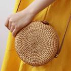 Woven Rattan Rounded Cross Bag Dark Beige - One Size