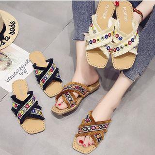 Fringed Studded Slide Sandals