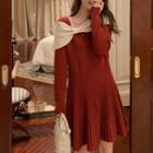 Long-sleeve Bow Knit Mini Dress