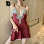 V-neck Lace Trim Suspender Sleep Dress