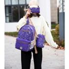 Set Of 3 : Star Print Canvas Backpack + Crossbody Bag + Pouch