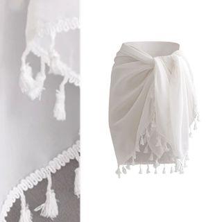 Tasseled Chiffon Shawl 2900 - White - One Size