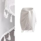 Tasseled Chiffon Shawl 2900 - White - One Size