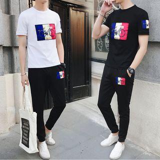 Set: Short-sleeve Bike Print T-shirt + Sweatpants