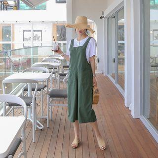 Pocket-detail Wide-leg Suspender Pants