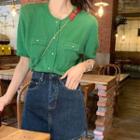Short-sleeve Knit Cardigan / High-waist A-line Denim Skort