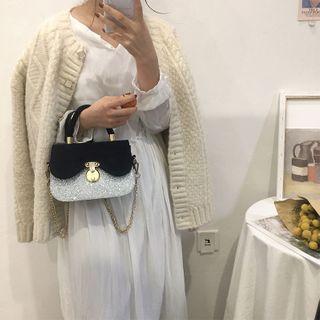 Glitter Top Handle Crossbody Bag Black - One Size
