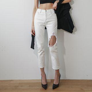 The Denim Cutout Straight-cut Pants